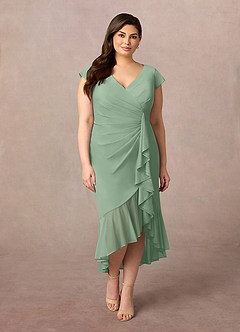 Azazie Renetta Mother of the Bride Dresses Matcha Sheath V-Neck Pleated Mesh Dress image8