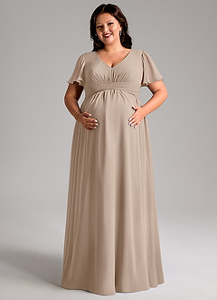 Azazie Verna Maternity Bridesmaid Dresses A-Line V-Neck Ruched Chiffon Floor-Length Dress image14