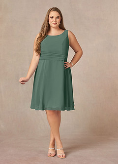 Azazie Shirley Mère de la mariée Robes Robe Trapèze en Mousseline de soie Plissé Scoop Mousse De Mer image11