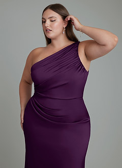 Azazie Akilah Brudtärnklänningar Klänning av Sjöjungfru i Stretch Satin One-shoulder Druva image13