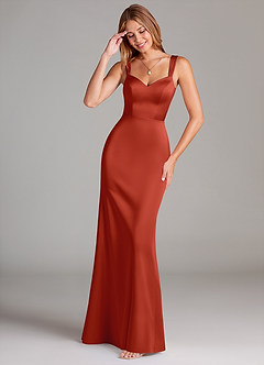 Azazie Denice Jurken voor bruidsmeisjes Jurk van Stretch Satijn met A-Lijn Geplooid Roest image1