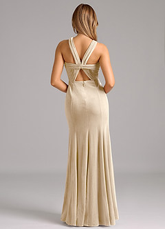 Azazie Rue Bridesmaid Dresses Champagne A-Line Pleated Velvet Dress image2