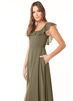Azazie Jinny Bridesmaid Dresses Willow Green A-Line Square Neckline Ruched Chiffon Dress image9