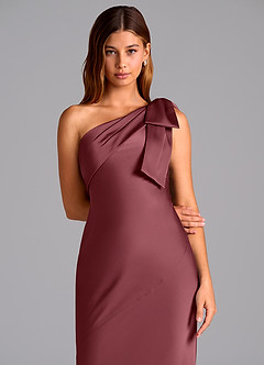 Azazie Yuanna Bridesmaid Dresses Desert Rose Mermaid One Shoulder Stretch Satin Dress image7