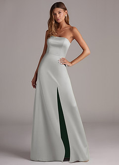 Azazie Wren Robes de demoiselle d'honneur Robe Trapèze Convertible en Satin extensible Sans bretelle Argent image3