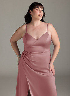 Azazie Marchella Bridesmaid Dresses Dusty Rose A-Line Corset Stretch Satin Dress image11