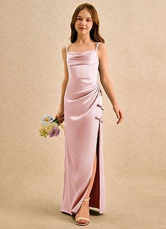 Azazie Bundt Girls Formal Abiti da Ragazza di Fiori Abito A-Line in Raso Elasticizzato Plissettato Rosa Rossore image5