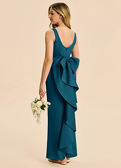 Azazie Emi Junior Ink Blue Sheath Bow Stretch Satin Dress image4