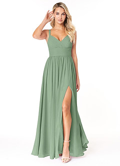 Azazie Chanel Bridesmaid Dresses Matcha A-Line Pleated Chiffon Dress image1