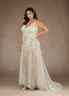 Azazie Konstantin Wedding Dresses Diamond White Nude Mermaid Sequins Tulle Dress image8