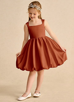 Azazie Nirvana Flower Girl Dresses Paprika Ball-Gown Ruched Matte Satin Dress image3