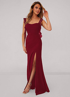 Barbie ♥ Azazie Bridesmaid Dresses Burgundy Mermaid Corset Chiffon Dress image1