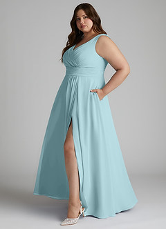Azazie Karina Bridesmaid Dresses Sea Glass A-Line Pleated Chiffon Dress image8