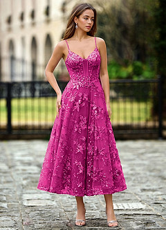 Lavinienna Fuchsia Corset cu broderie din dantelă și paiete pentru invitați de nuntă image4