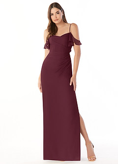 Azazie Emeralda Jurken voor bruidsmeisjes Jurk van Chiffon met Kolom Off the Shoulder Cabernet image3