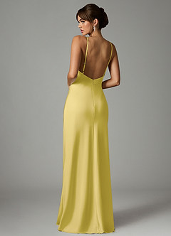 Azazie Stefania Vestidos de madrinha de casamento Vestido Canário de Cetim elástico de Linha A image2