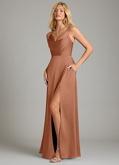 Azazie Sarella Vestidos de damas de honor Vestido de Bronceador de Satén Elástico de Corte en A con Plisado image5