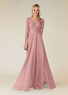 Azazie Noella Mother of the Bride Dresses Dusty Rose A-Line V-Neck Lace Chiffon Dress image1