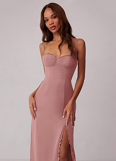 Barbie ♥ Azazie Robes de demoiselle d'honneur Robe Fourreau en Mousseline de soie Corset Rose Poussiéreuse image4