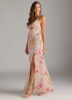 Azazie Becca Abiti da Damigella Abito Tubino in Chiffon con Scollo a V Abstract Bouquet Floral image3