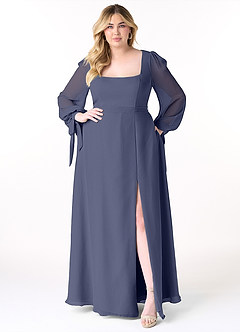 Azazie Leonia Bridesmaid Dresses Stormy A-Line Long Sleeve Chiffon Dress image11