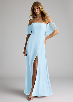 Azazie Sue Brautjungfernkleider Wandelbar A-Linie Schulterfrei Chiffon Kleid Himmelblau image3