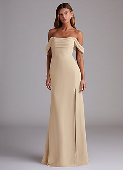 Azazie Saige Bridesmaid Dresses Champagne A-Line Off the Shoulder Chiffon Convertible Dress image3