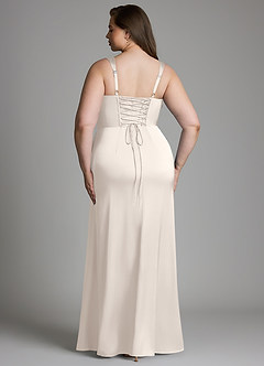Azazie Sierra Bridesmaid Dresses White Alabaster A-Line Corset Stretch Satin Dress image9