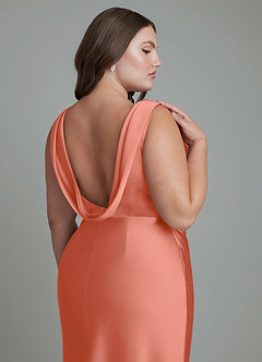 Azazie Kieryn Robes de demoiselle d'honneur Robe Sirène en Satin extensible Plissé Rose Saumon image14