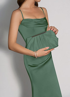 front Matching Color Matte Satin Pleated Clutch