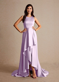 Azazie Niles Mother of the Bride Dresses Frosted Lilac A-Line Trains Stretch Satin Dress image5