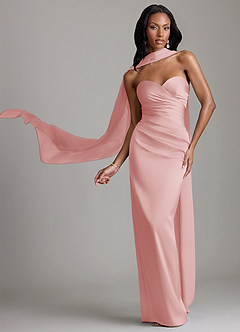 Azazie Sonora Vestidos de damas de honor Vestido de Rosa Empolvado de Satén Elástico de Corte Recto con Sin tirantes image1