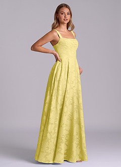 Azazie Shaude Vestidos de damas de honor Vestido de Canario de Devorado Floral de Corte en A con Plisado image7