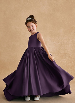 Azazie Sammy Flower Girl Dresses Plum A-Line Lace Matte Satin Dress image5