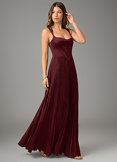 Azazie Avenelle Bridesmaid Dresses Cabernet A-Line Corset Stretch Satin Dress image5
