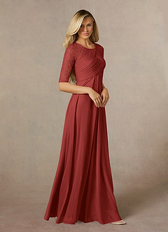 Azazie Raelyn Mother of the Bride Dresses Rust A-Line Lace Mesh Dress image6
