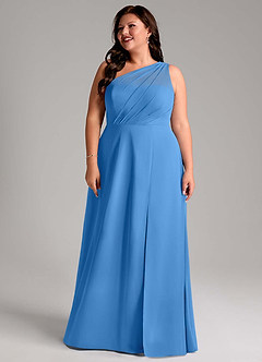 Azazie Phaedra Bridesmaid Dresses Blue Jay A-Line One Shoulder Chiffon Dress image14