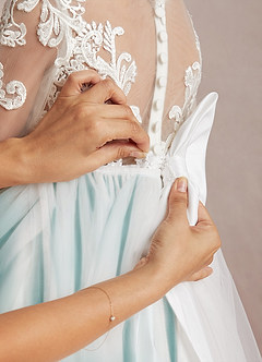 Azazie Elodie Blumenmädchenkleider Ballkleid Spitze Kleid Elfenbein Pfau image9