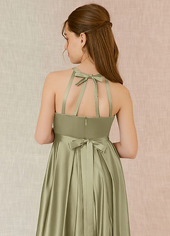 Azazie Arianthe Junior Pistachio A-Line with Pockets Stretch Satin Dress image7