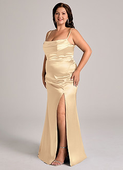 Azazie Saige Robes de demoiselle d'honneur Robe Fourreau Convertible en Satiné métallisé Épaule décolletée Or image13