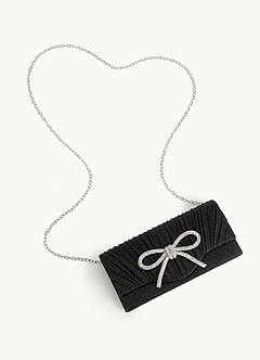 front Pochette à rabat plissée avec nœud en strass