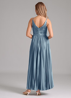 Azazie Raychelle Bridesmaid Dresses Dusty Blue A-Line Pleated Stretch Satin Dress image4