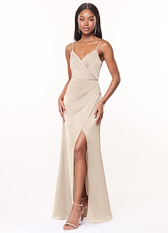 Azazie Maci Bridesmaid Dresses Frost A-Line V-Neck Pleated Stretch Satin Dress image5