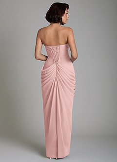 Azazie Nyra Robes de demoiselle d'honneur Robe Fourreau en Mousseline de soie Corset Rose Poudré image2
