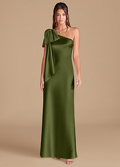 Azazie Capri Brautjungfernkleider Etui One-Shoulder Metallischer Satin Kleid Olivgrün image3