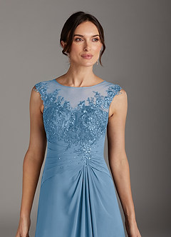 Azazie Endora Final Sale Steel Blue A-Line Scoop Lace Chiffon Dress image2
