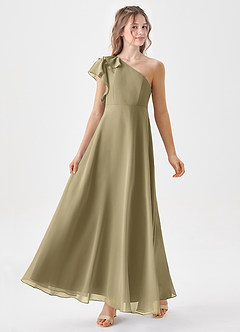 Azazie Arabella Junior Moss Green A-Line Ruched Chiffon Dress image4