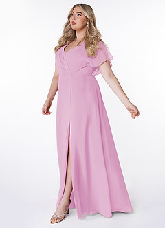 Azazie Rylee Bridesmaid Dresses Candy Pink A-Line Pleated Chiffon Dress image8