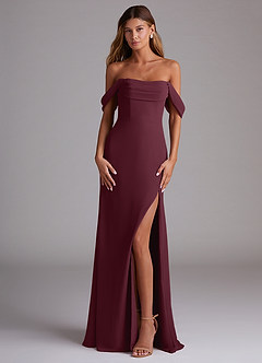 Azazie Saige Bridesmaid Dresses Cabernet A-Line Off the Shoulder Chiffon Convertible Dress image1
