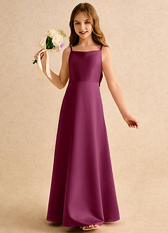Azazie Joella Girls Formal Flower Girl Dresses Mulberry A-Line Pleated Matte Satin Dress image3